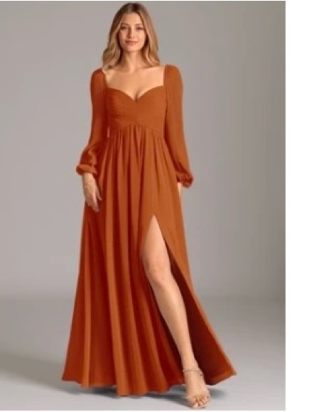 Paprika Chiffon Floor Length Bridesmaids Dress